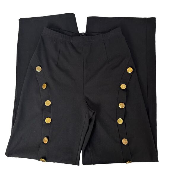 Flare Pants Sz XS Black Split Leg Button Detail High Rise Festival Whimsygoth - Picture 3 of 16